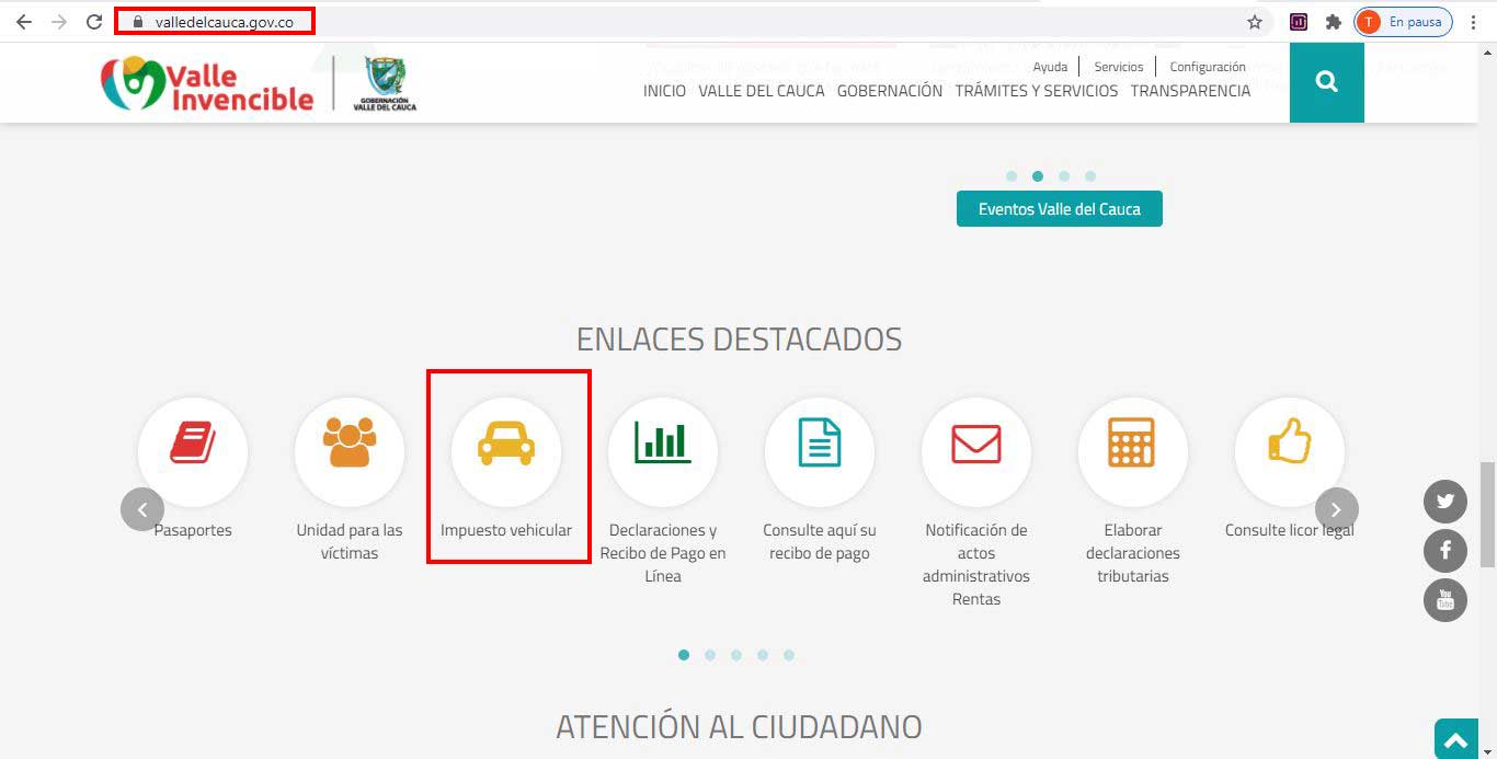 Ingreso Portal Web Gobernacion de Valle del Cauca