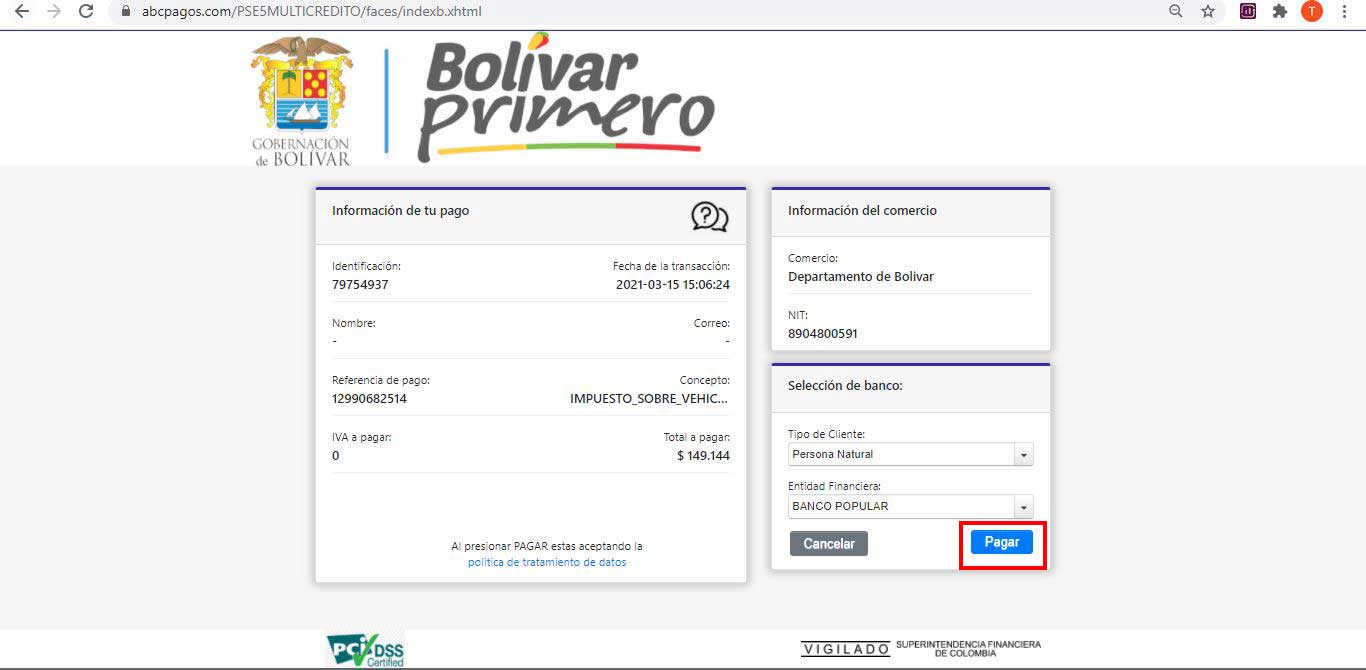 Confirmacion Para Pago Impuesto Vehicular Bolivar