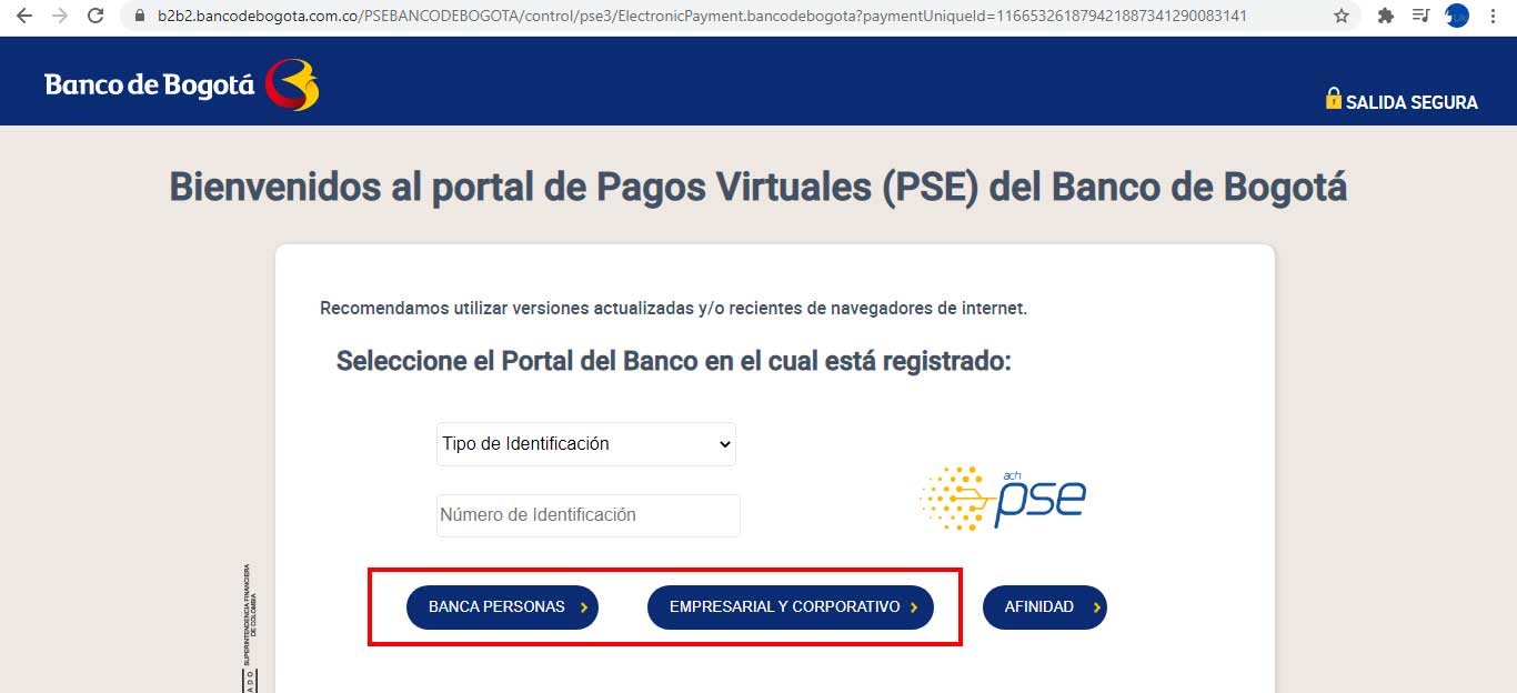 Pago por PSE Banco Bogota
